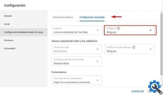 How to configure the advanced options of my YouTube channel?