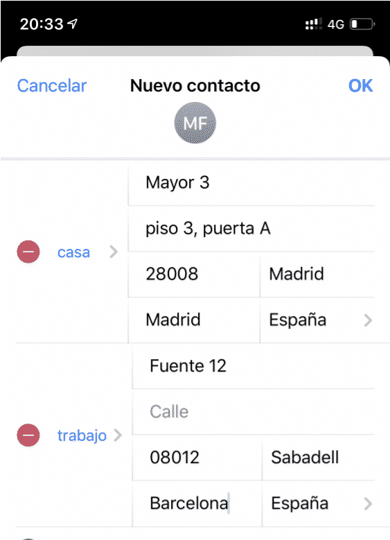 How to enter a mailing address in iOS